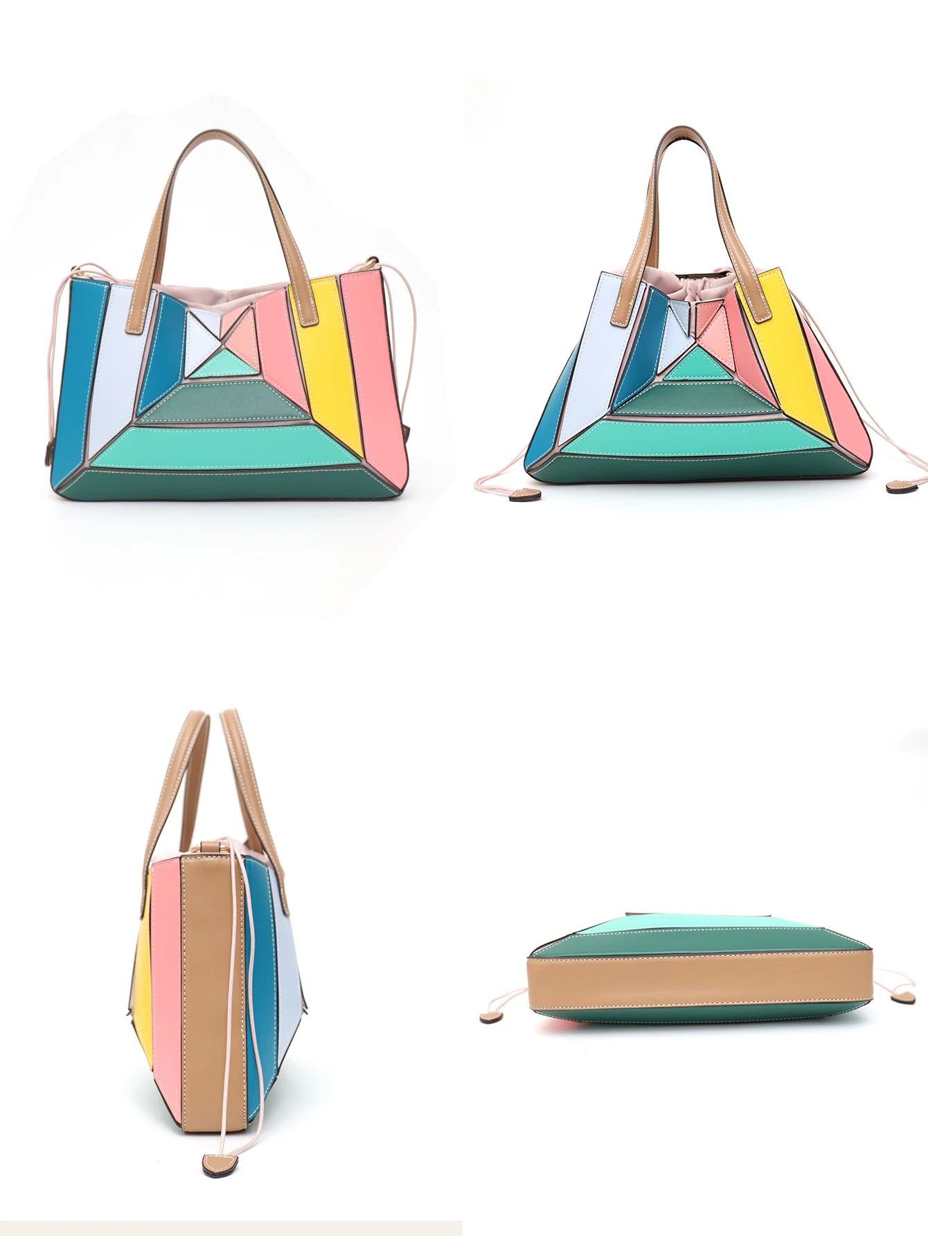 CEZIRA MultiColor Patchwork Design PU Vegan Leather Handbags Women Fashion Chic Top-handle Bucket Bags Cross body Shoulder Purse