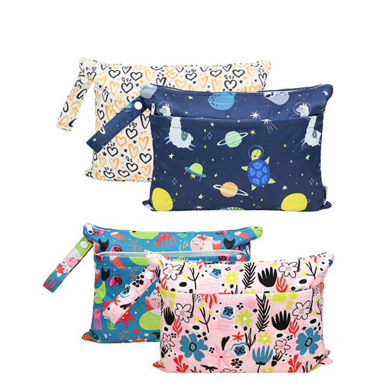 

Baby Diaper Bag Waterproof PUL Printed Two Pocket Nappy Bags, Laundry Wet Dry Bag For Cloth Diaper Storage Bag Mini Mommy Bags
