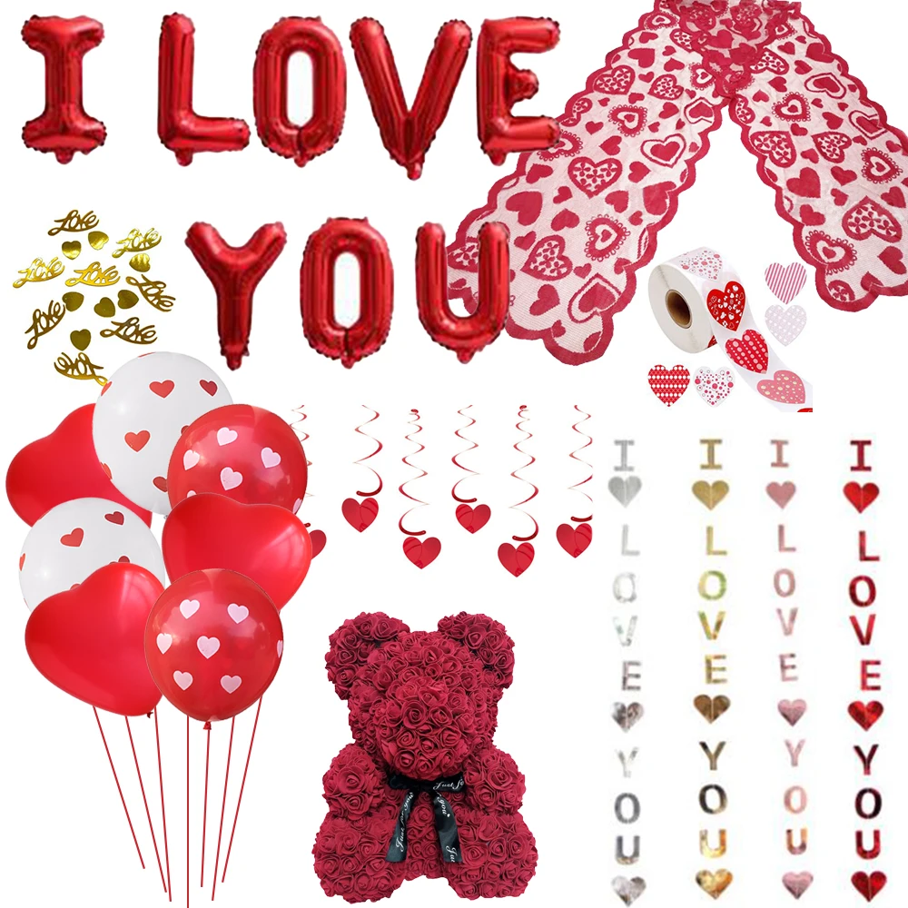 

Love Heart Shape Latex Balloon Hanging Rose Bear Valentines Day GIft Decor Wedding Engagement Decoration Bride Pink Gift Bag