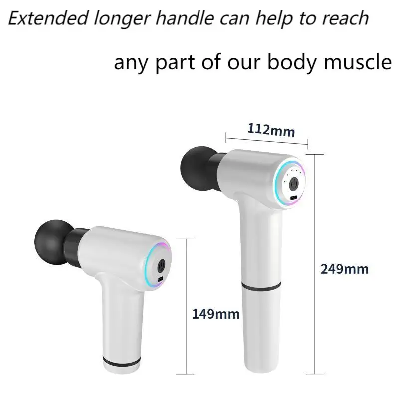 Профессиональный массажный пистолет с удлиненной ручкой 6 передач 4 головки