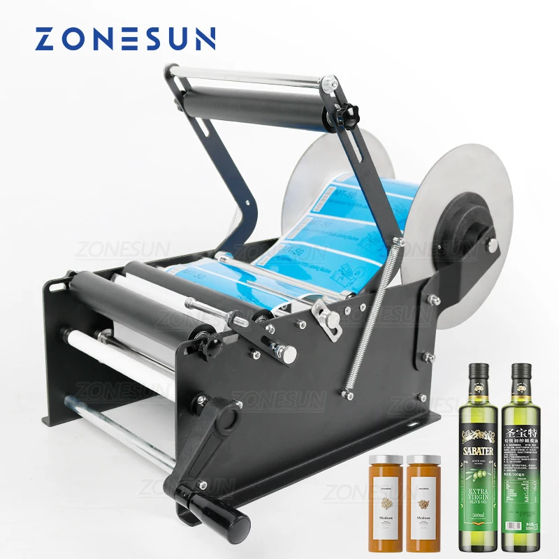 ZONESUN ZS-50W Label Applicator Big Stickers Manual Plastic Round Bottle Tin Can Tube Labeling Machine Packaging Machine