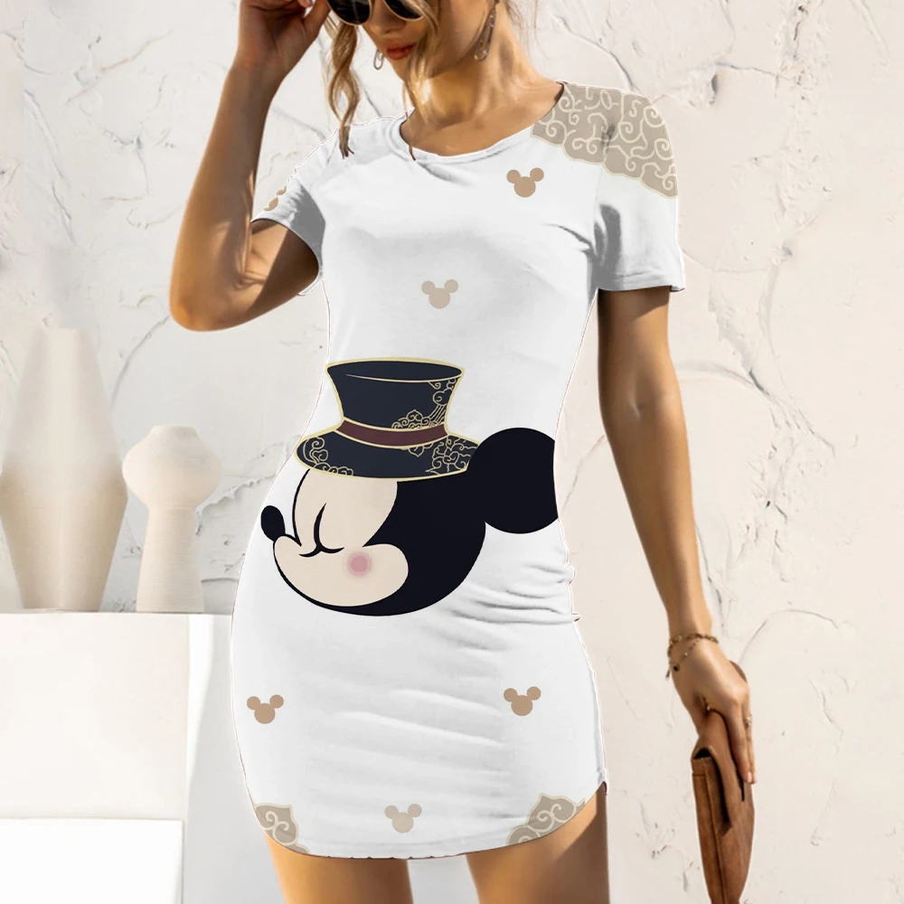

Summer Dresses Woman 2022 Cartoon Disney Mickey Women's Dress Casual Minnie Mouse Top Print Fashion Tight Slim Fit Sexy Elegant
