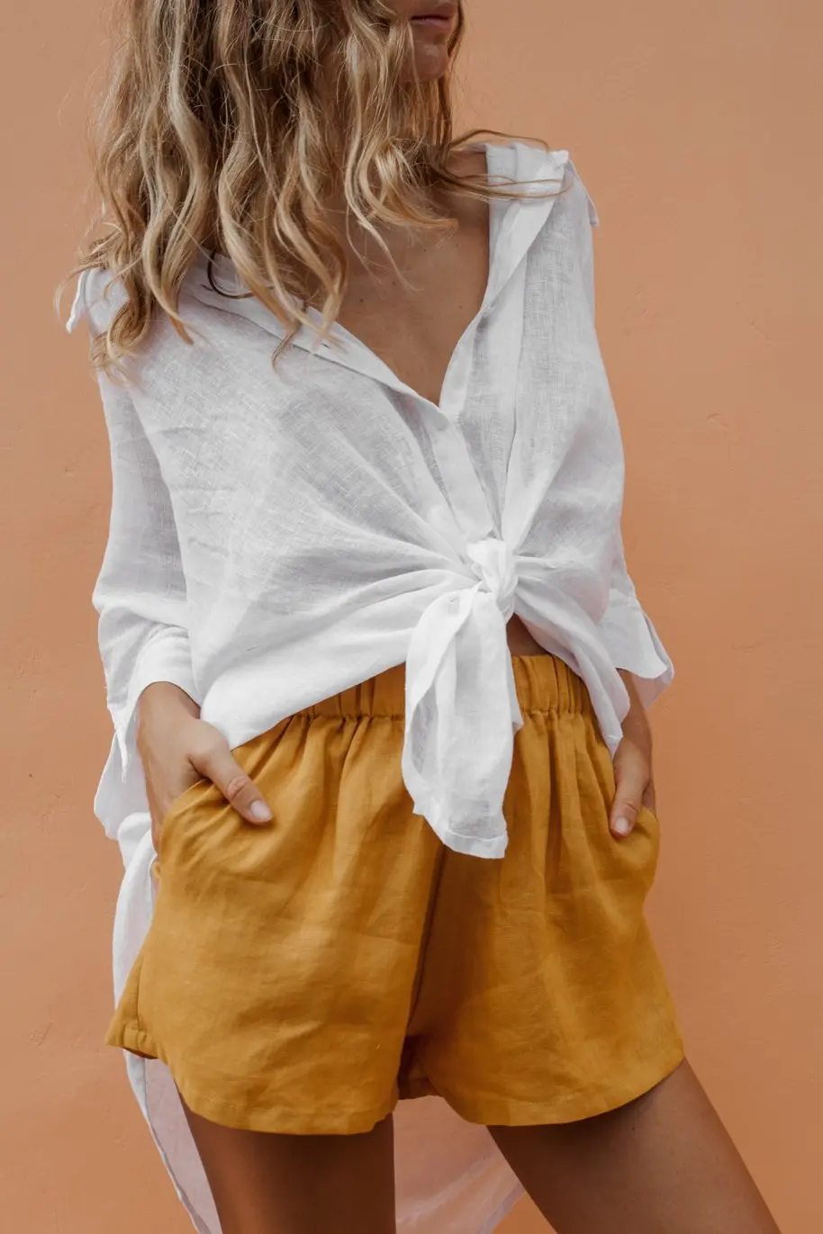 

New Summer Casual Cotton Linen Women Solid Color Elastic Waist Pocket Loose Short Trouser Shorts Cotton Wide-leg Shorts