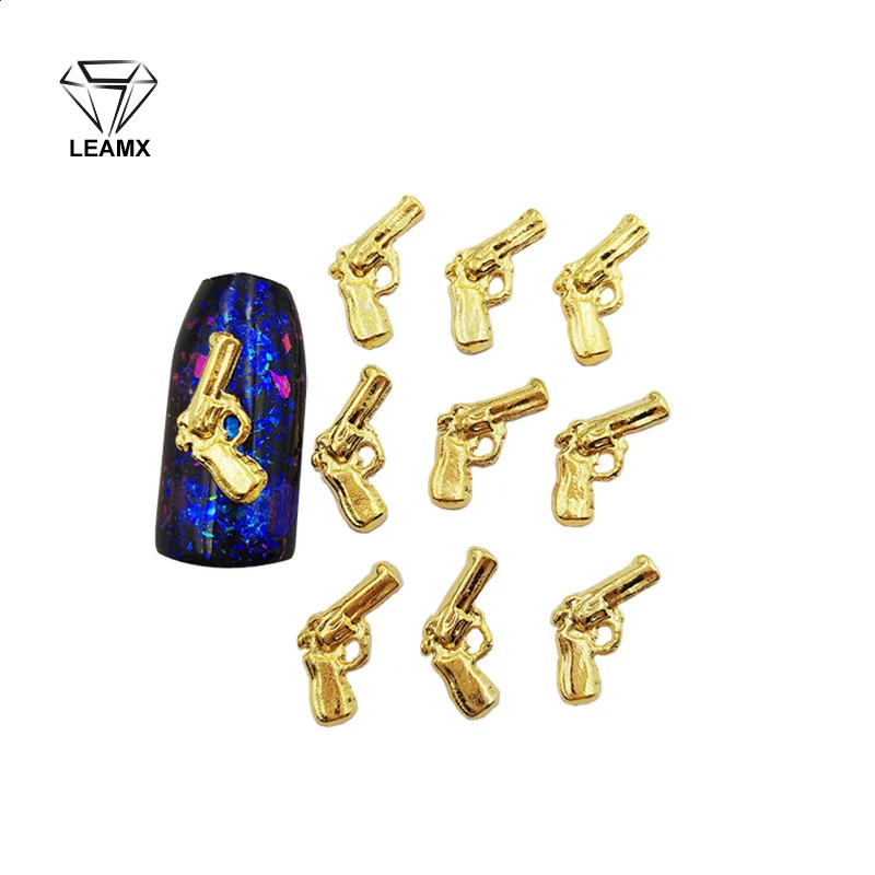 

50 Pieces/Pack of Nail Art Supplies Luxury Gold and Silver Pistol Pyramid Alloy 3D Nail Charms DIY Nail Art Accessories