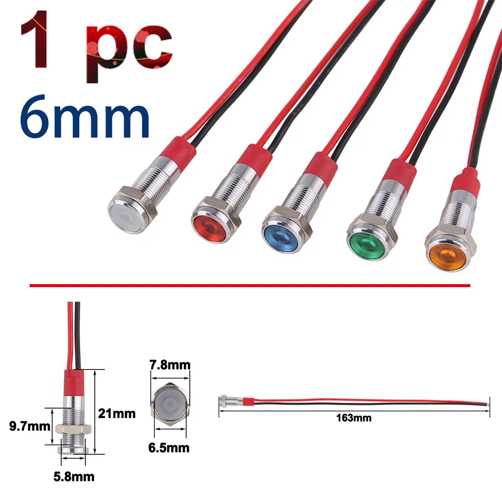 

Металлический светодиодный индикатор DIANQI 6/8/10/12 мм красный/синий
