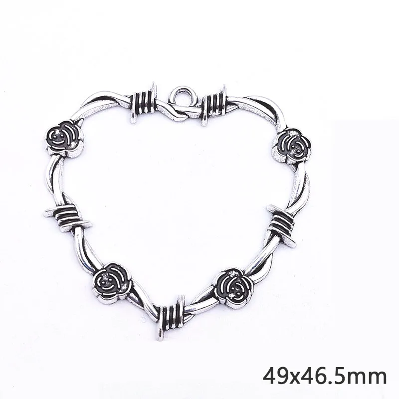 4Pcs 49x46.5mm Antique Silver Color Thorn Love Heart Charms Pendant Designer Charms Fit Jewelry Making DIY Jewelry Accessories