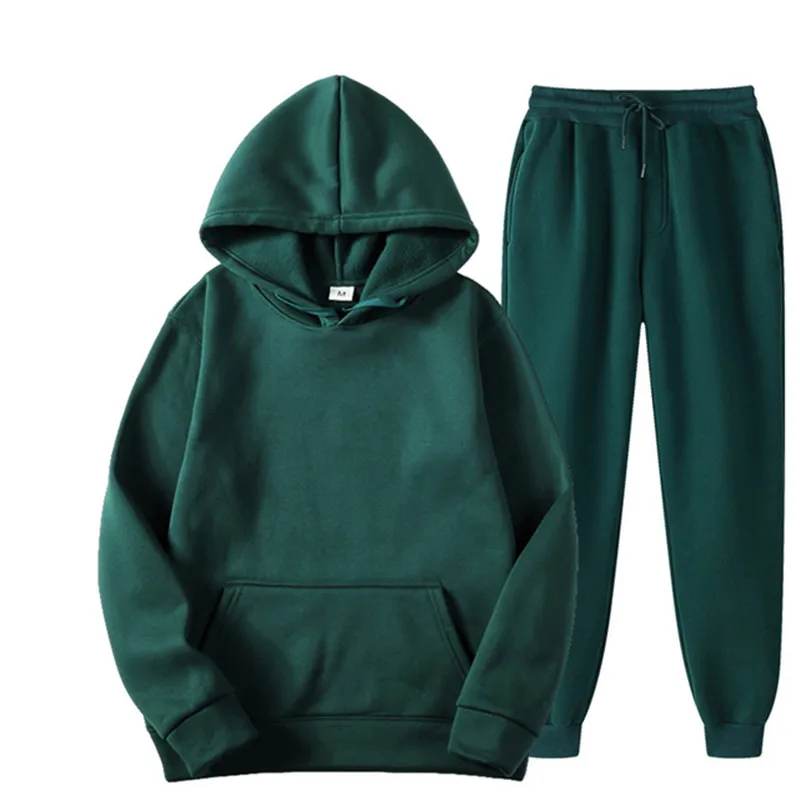 

Men's Sets Hoodies+Pants Fleece Tracksuits Solid Pullovers Jackets Sweatershirts Sweatpants Hooded Streetwear Outfits