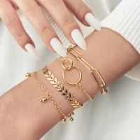 european and american fashion jewelry set with geometric circle fishbone chain bracelet 4 piece for female party gifts