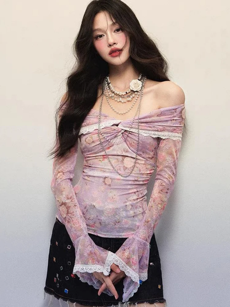 Сексуальные кружевные лоскутные марлевые футболки с вырезом на шее женские топы