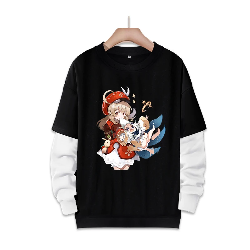 

Game Genshin Impact fake two-piece black Hoodie anime Pullover Klee Cosplay Long Sleeve Sweatshirt