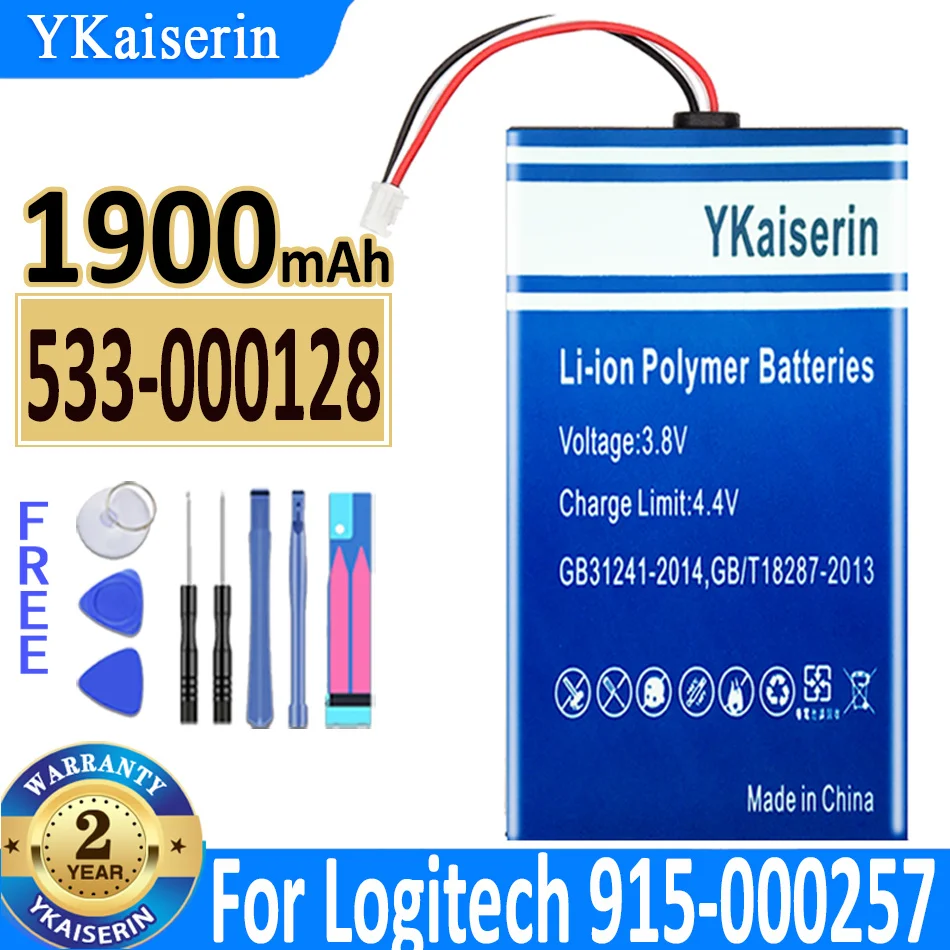 

1900mAh YKaiserin Battery 533-000128 For Logitech 915-000257, 915-000260, Elite, Harmony 950 623158 Bateria