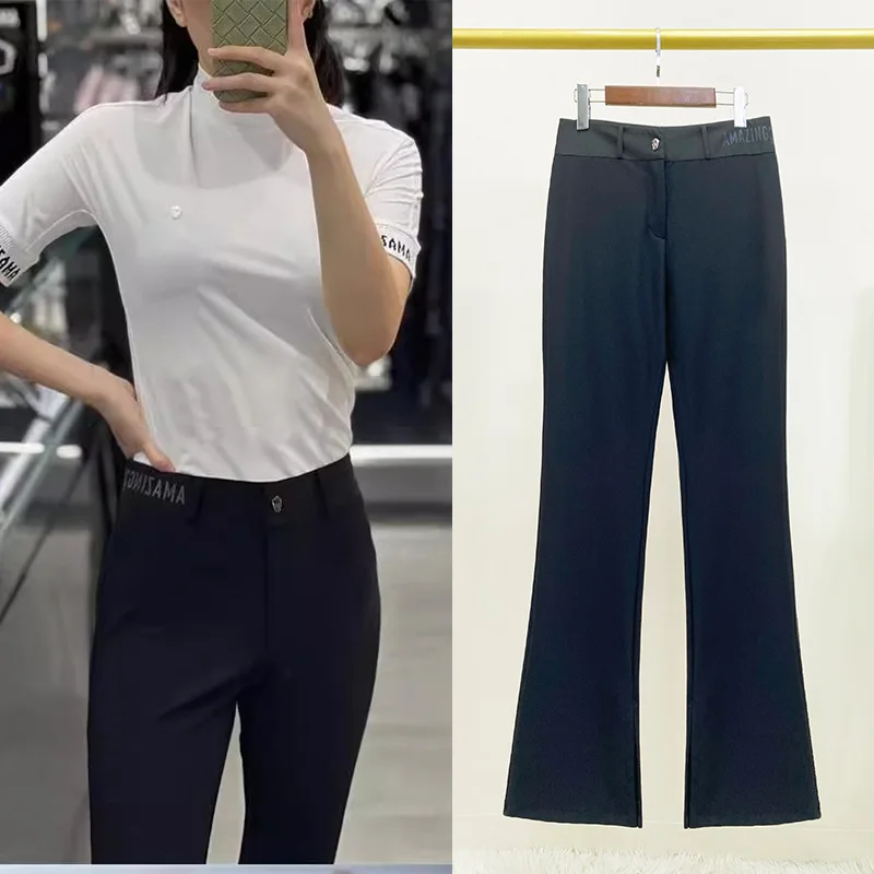 

AMAZING CRE Golf Women's Pants 2023 New High-waist Stretch Micro-flared Slim Temperament Drape Athleisure Split Flared Pants