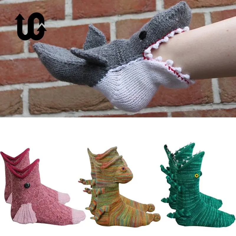 Купи Christmas Socks Shark Fish Chameleon Crocodile Knit Sock Cute Unisex Novelty Winter Warm Floor Knitting Sock Gifts for Woman Man за 575 рублей в магазине AliExpress