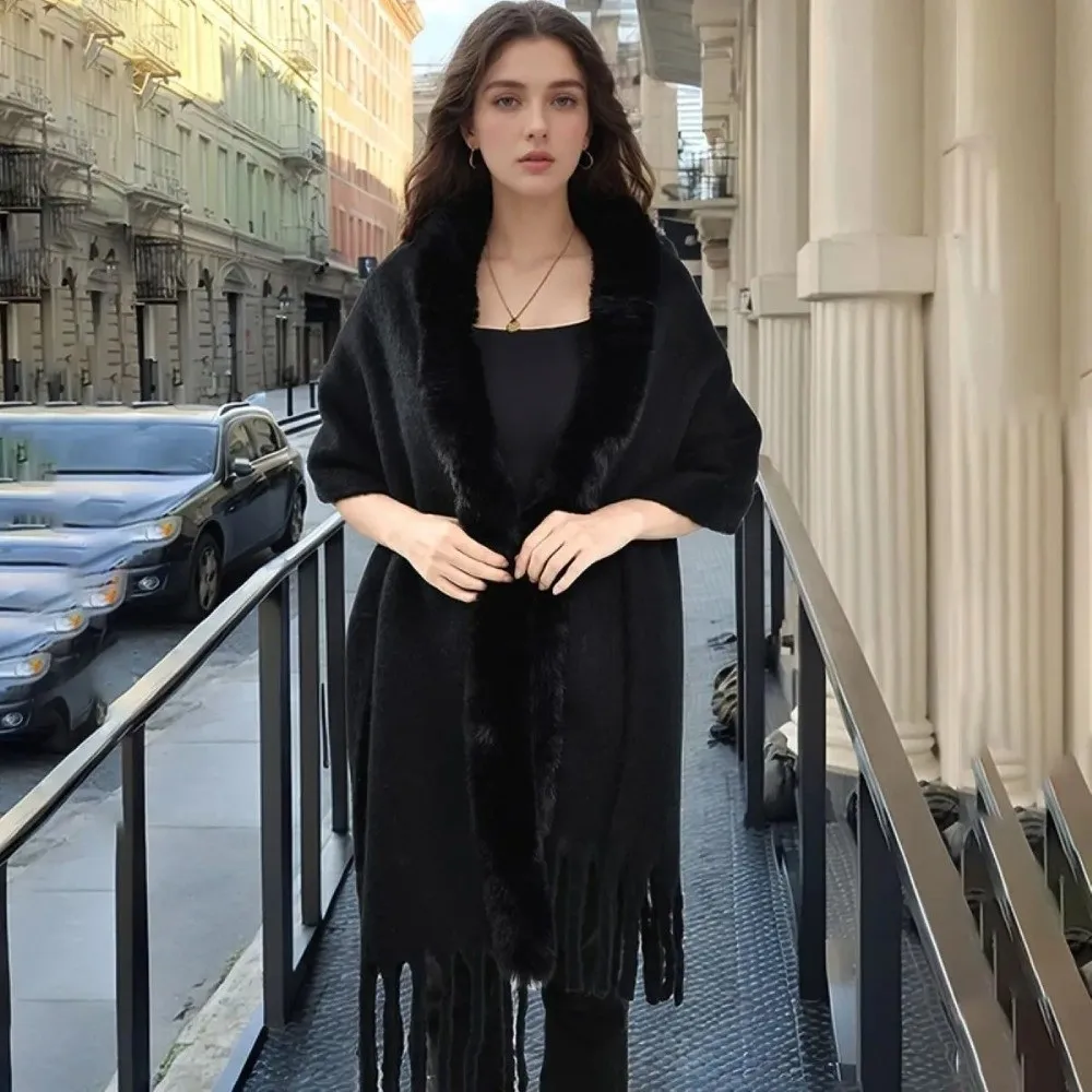 Фото Модный роскошный плащ, шаль, теплое пальто, плащ из искусственной шерсти, шарфы, мягкие накидки, плащ, зима-осень №3