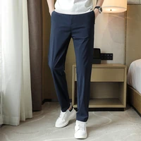 classic solid color business dress pants men summer ice silk quick dry office social suit pants ankle length streetwear trousers