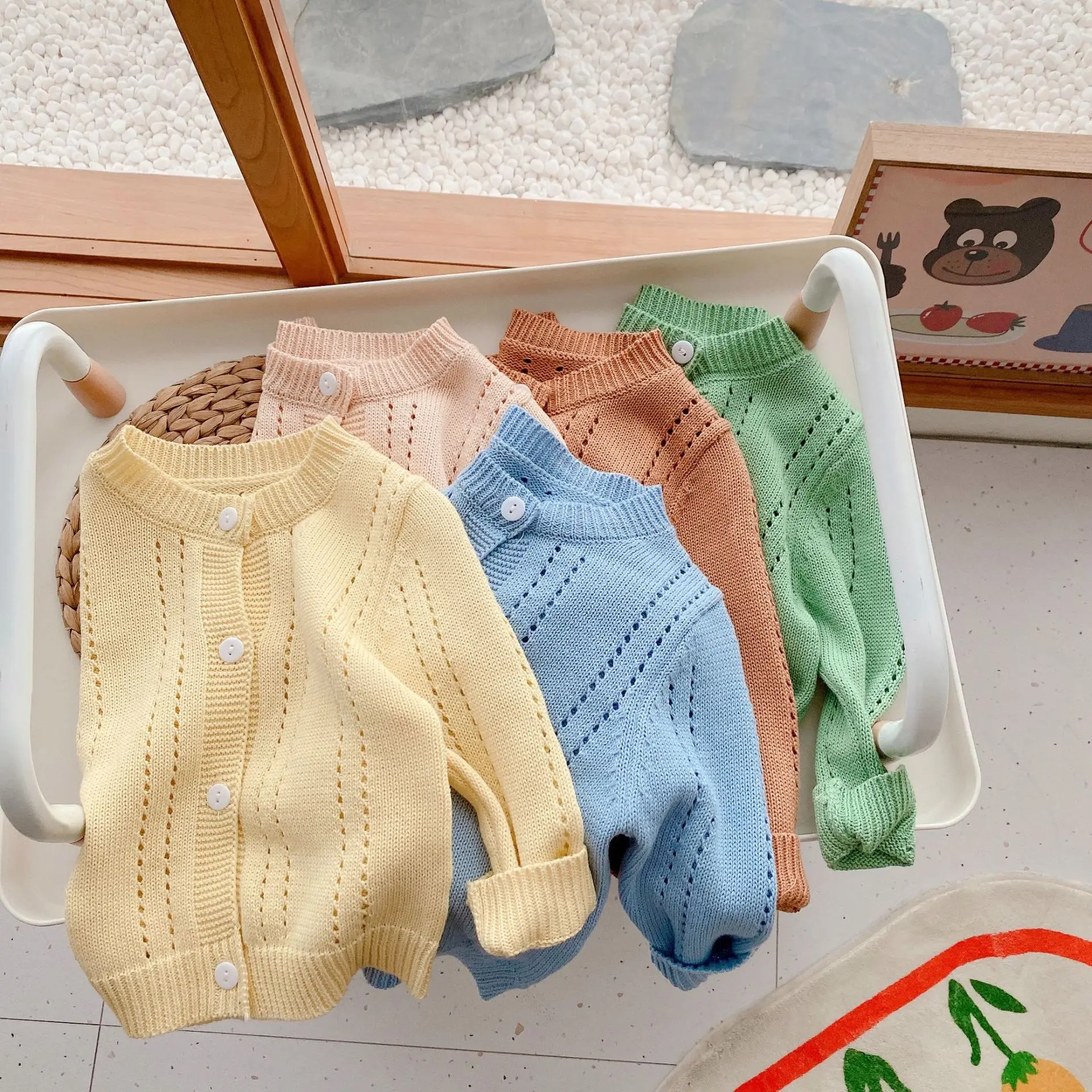

Kids Knitted Cardigan Sweater Autumn Cotton Long Sleeve Baby Boy Hollow Out Sweater Toddler Girl Knitwear Coat Children Clothes