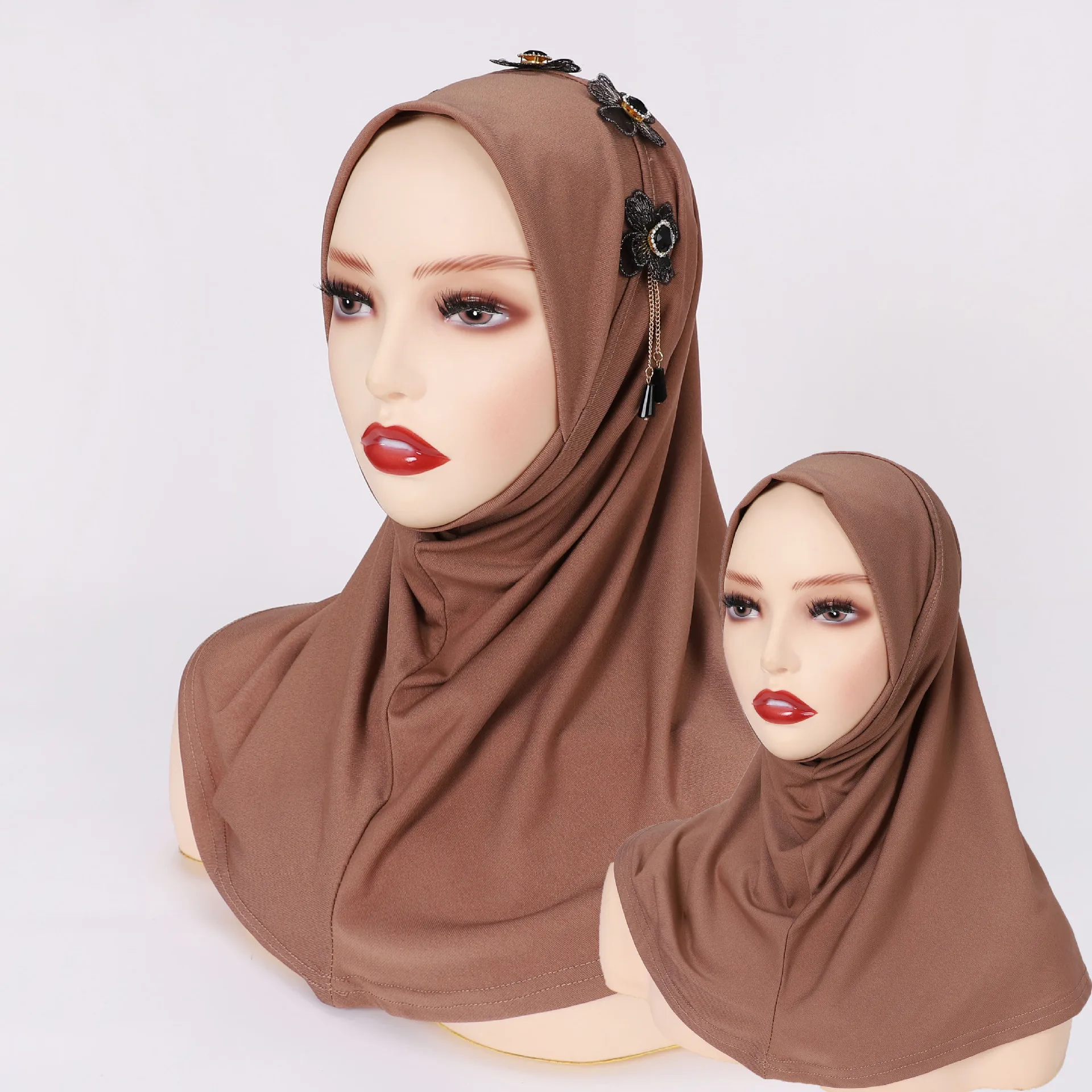 Сплошной цвет цветок стразы хиджабы Амира мгновенный мусульманский женский