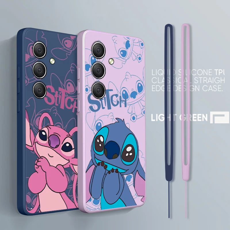 

Disney Cute Stitch For Samsung A34 A14 A52S A54 A23 A13 A73 A03Core A22 4G 5G Liquid Rope Phone Case