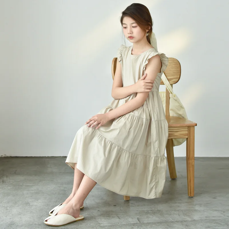 

2022 Summer New Korean Simple Stitching Ruffles Children's Dresses Loose and Thin Princess Dresses Wedding Dresses