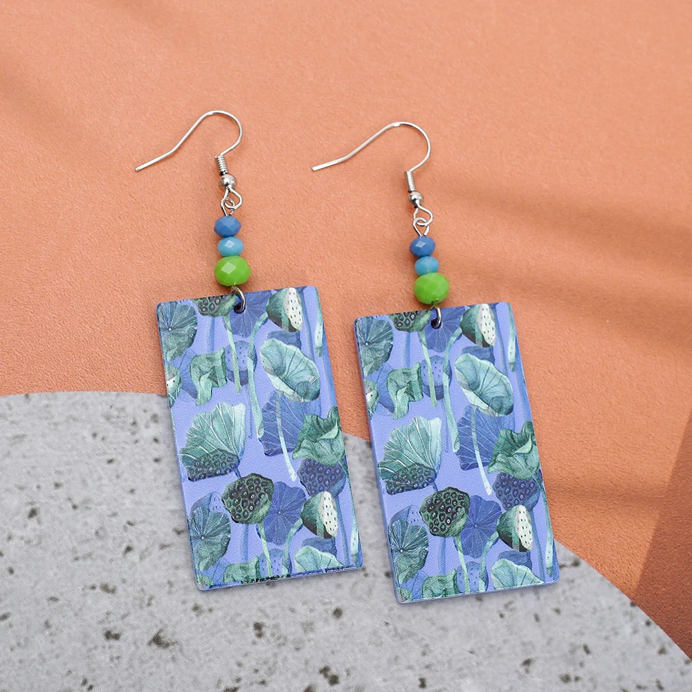 Модные акриловые серьги с принтом Green Lotus Relievo для женщин весна-лето винтажный