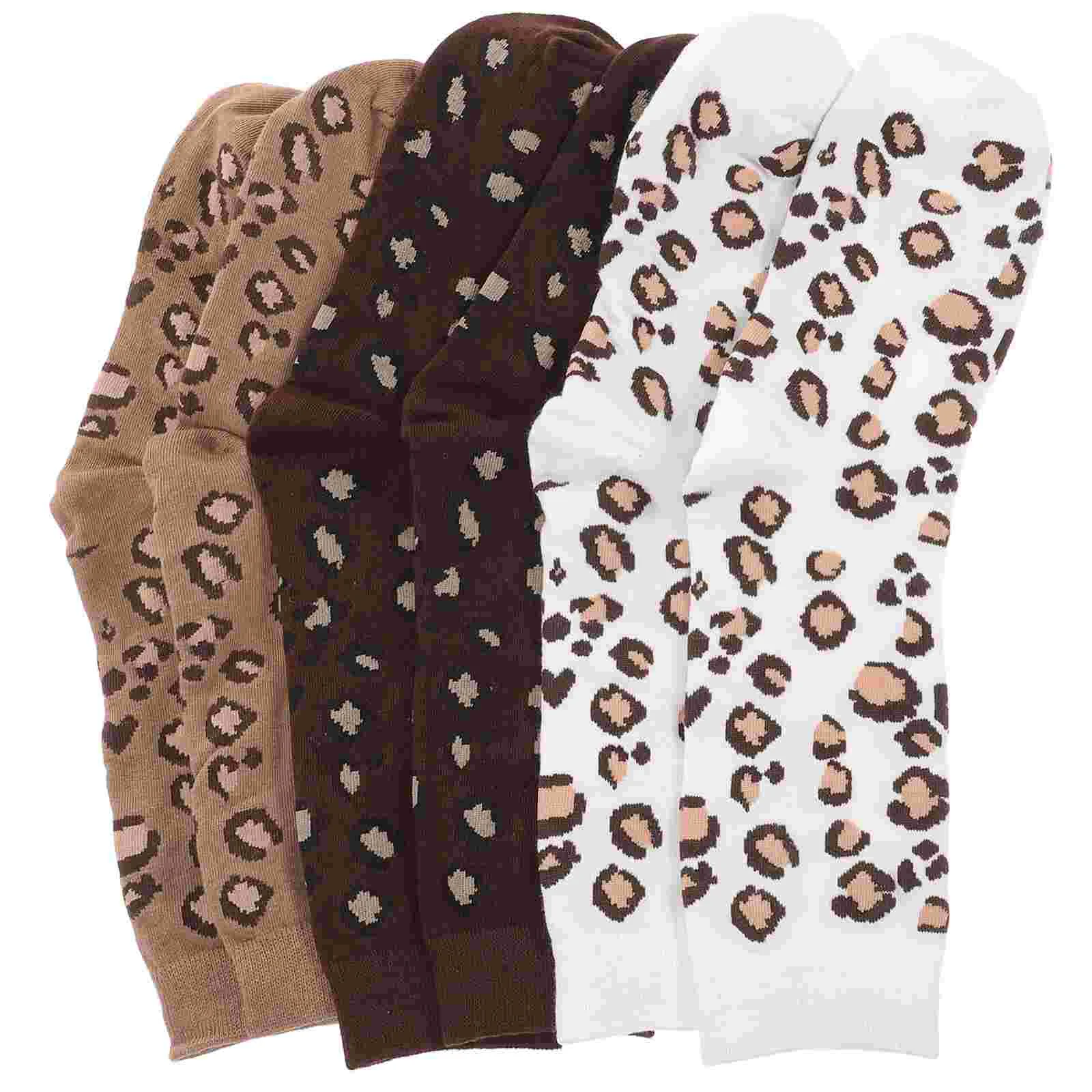 

3 пары осенне-зимние теплые чулки леопардовые носки средней длины утепленные носки для девочек и женщин (темно-коричневые, хаки, белые, 1 пара