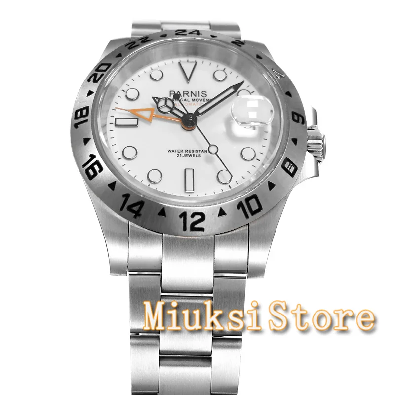 Мужские автоматические часы Parnis Серебристые 40 мм с сапфировым стеклом и черным