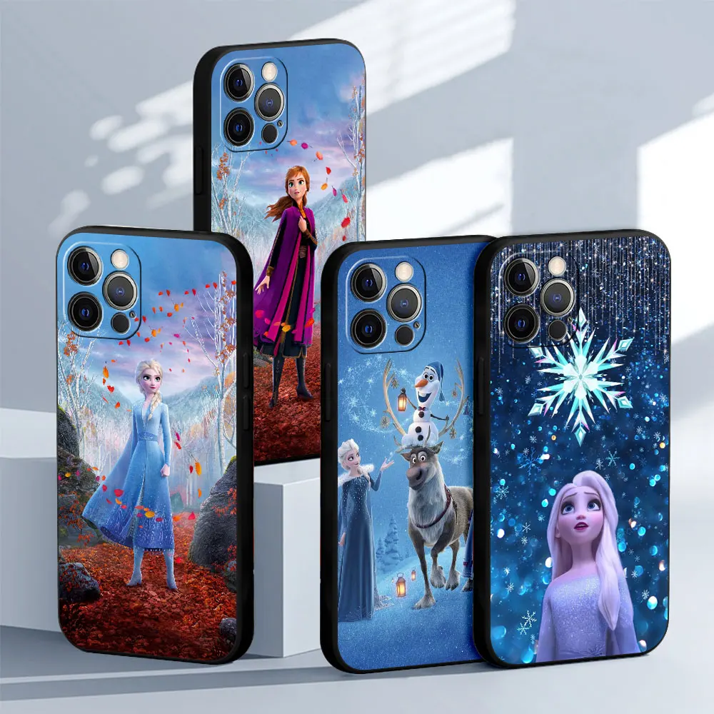 Frozen Anna Elsa Case For Apple iPhone 13 11 Pro Max 14 12 Mini 7 8 Plus SE X XS XR 6 6S 5 5S TPU Black Funda Mobile Phone Cover