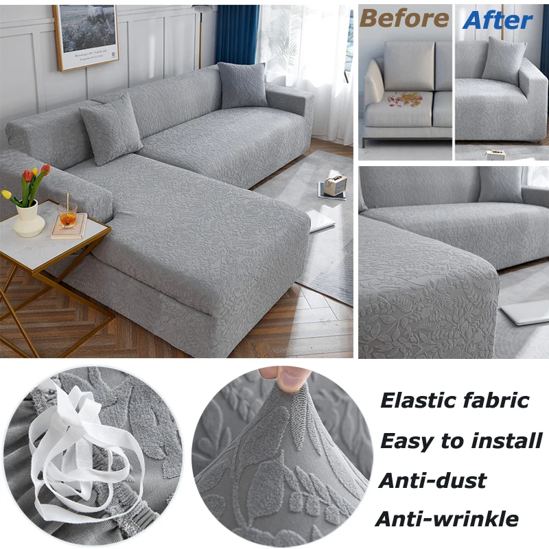 

Living Room Elastic Waterproof Sofa Cover Jacquard L Shape Corner Sofa Cover