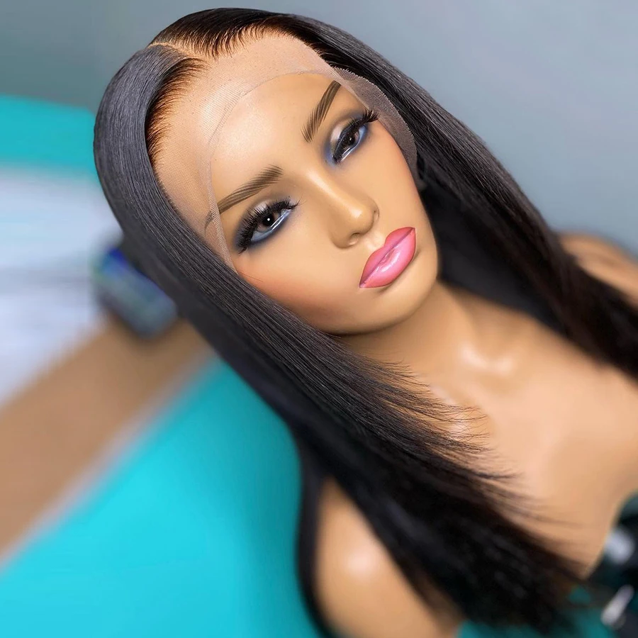 

26Inch 180%Density Long Straight Synthetic Lace Front Wig For Women With Baby Hair Heat Resistant Fiber Hair Daily Wear Wig