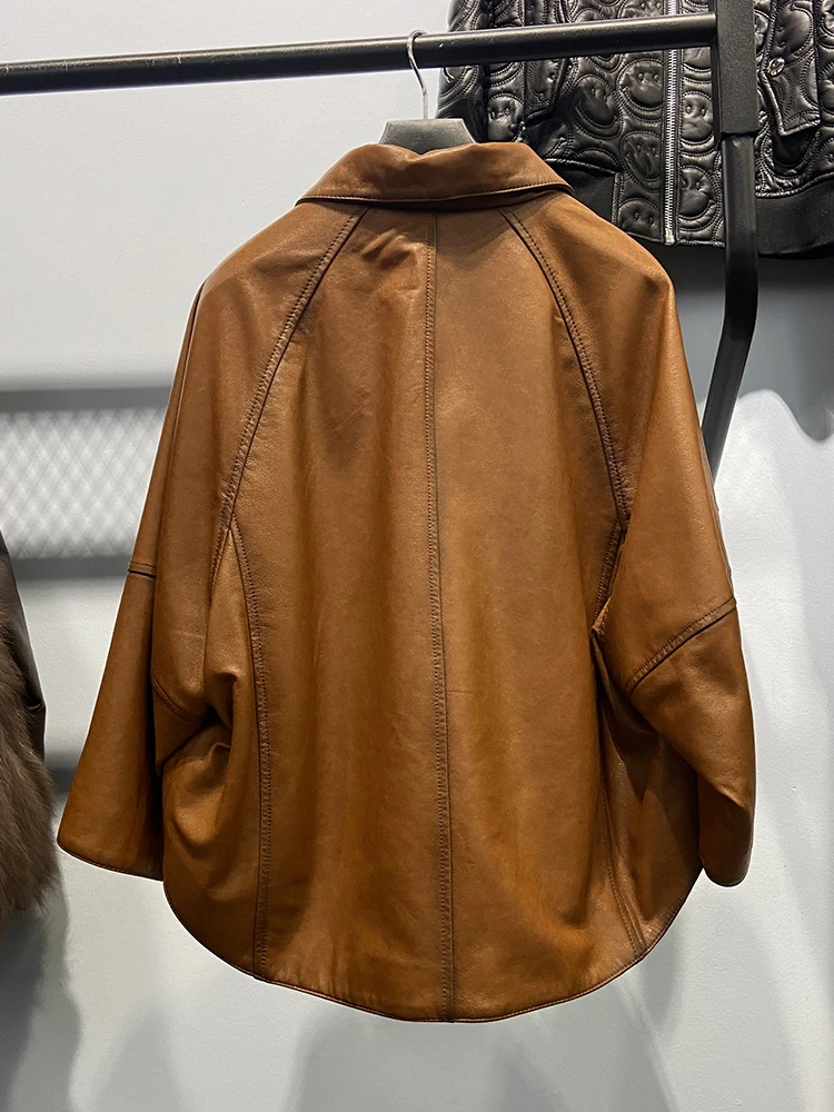 Женская куртка из натуральной овечьей кожи демисезонная Свободная большого