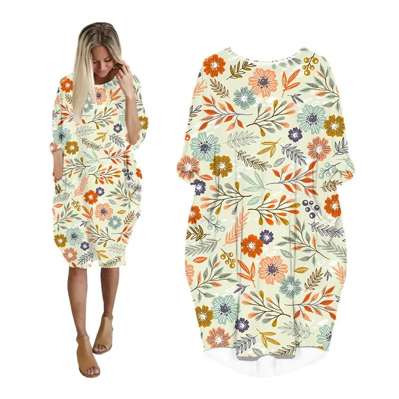 

midi womens dresses knitted long sleeve korean fashion woman clothing streetwear plus size ladies clothes female dress floral