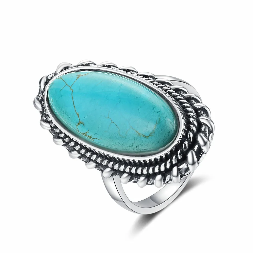 

Big Stone 11*25mm Natural Turquoise Ring for Women Silver Rings Retro Design Fine Jewelry Gifts Luxury Finger Ring