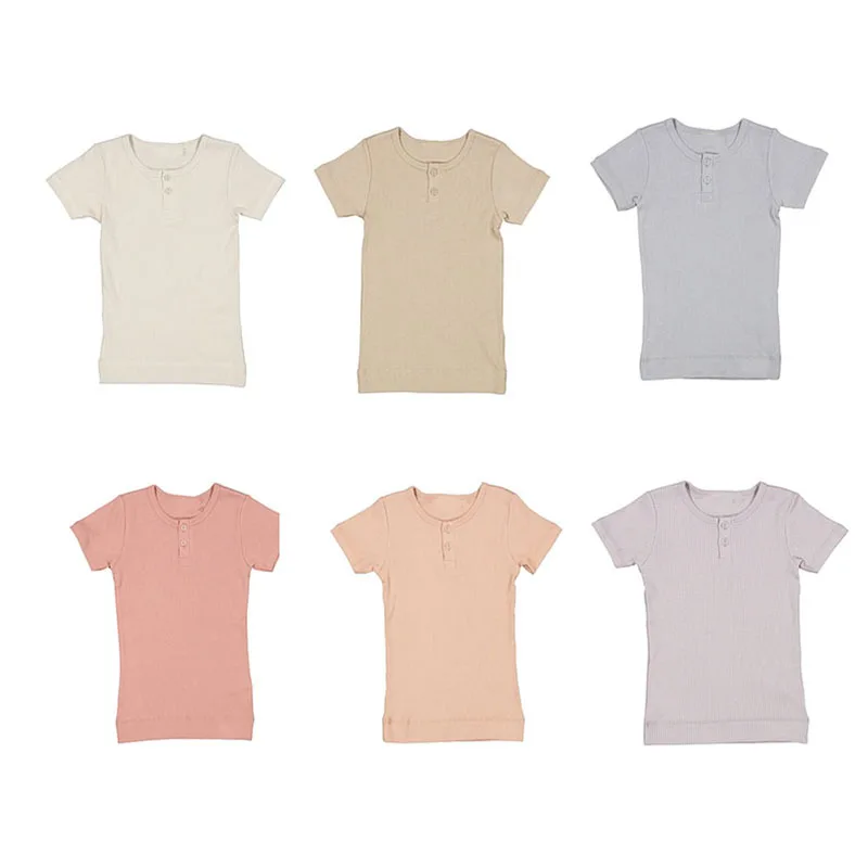 

EnkeliBB Cotton + Modal High Quality Kids Short Sleeve T shirt Boy Girl Beautiful Color Ribbed T-shirt Children Unisex Basic Top