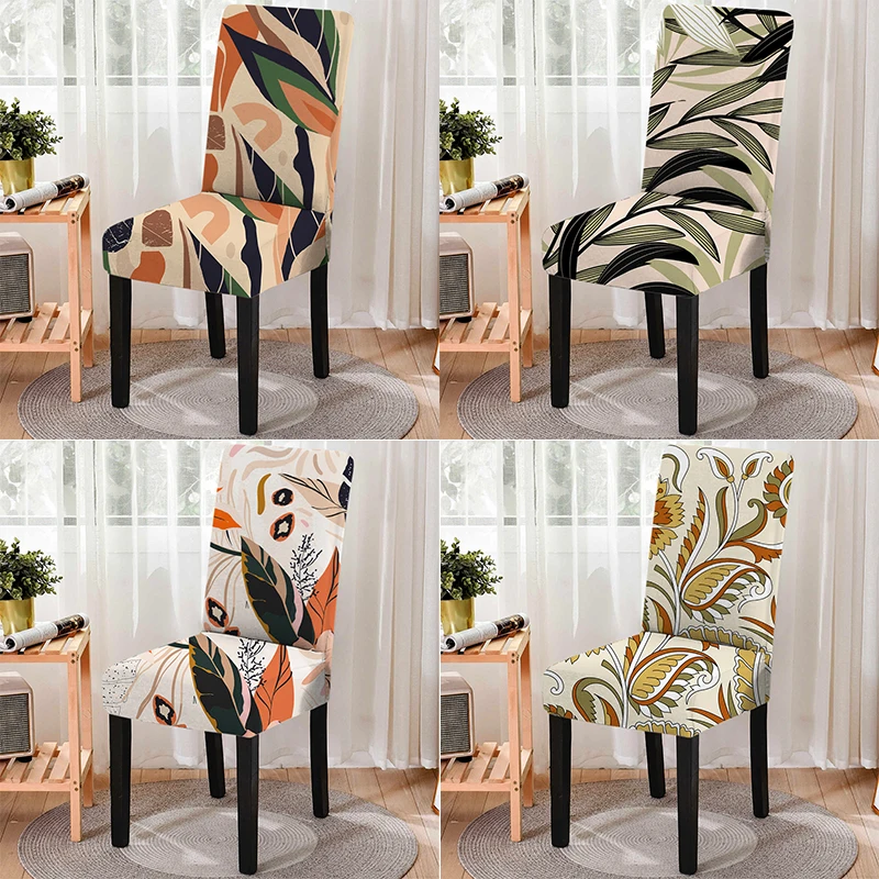 

Pastoral Style Elastic Anti-fouling Dining Chair Cover All-inclusive Plant Pattern Spandex Office Chairs Protector Stretchable