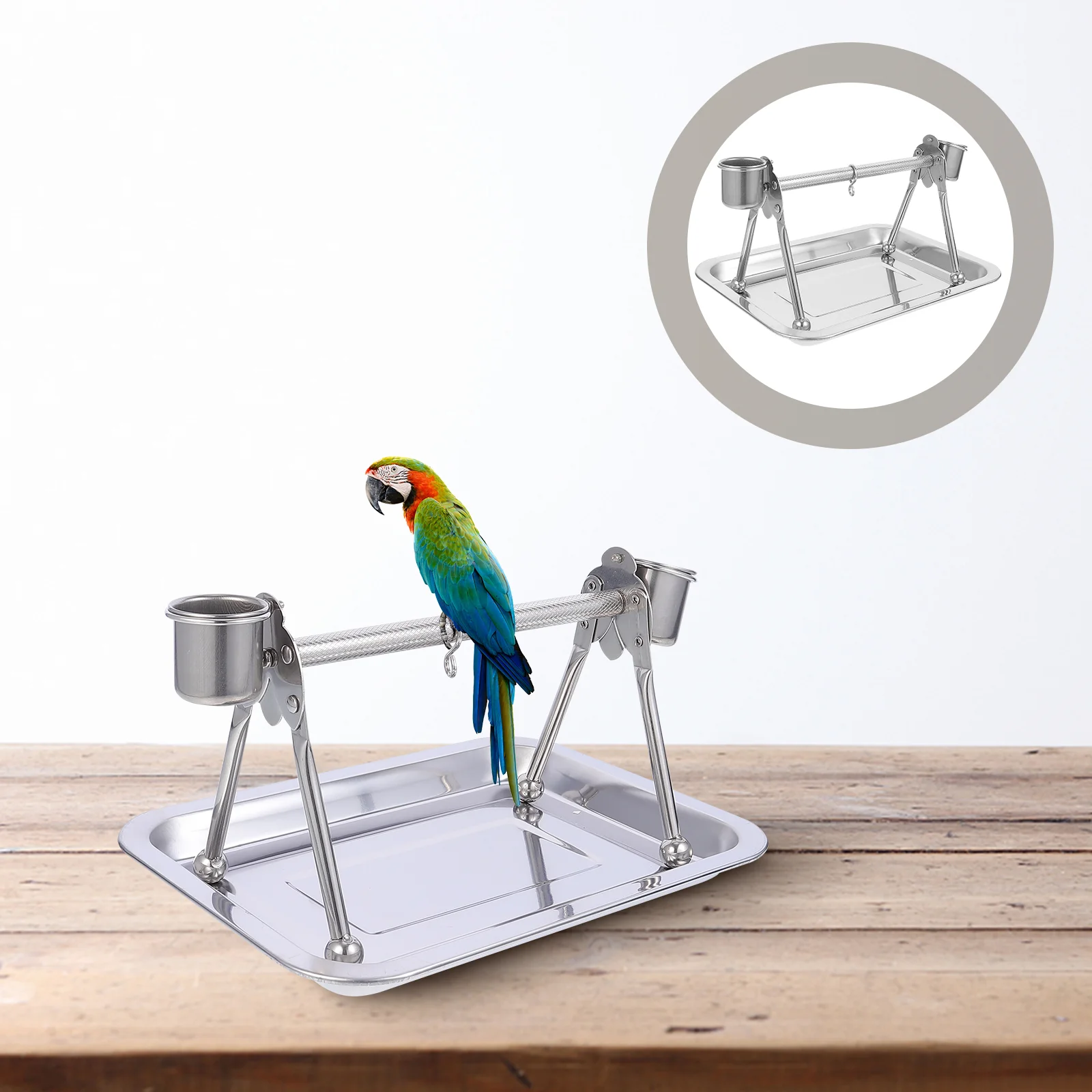 

Stand Bird Parrot Play Perch Toy Pet Gym Training Stainless Rack Wooden Playground Standing Steel Stick Table Grind Tray