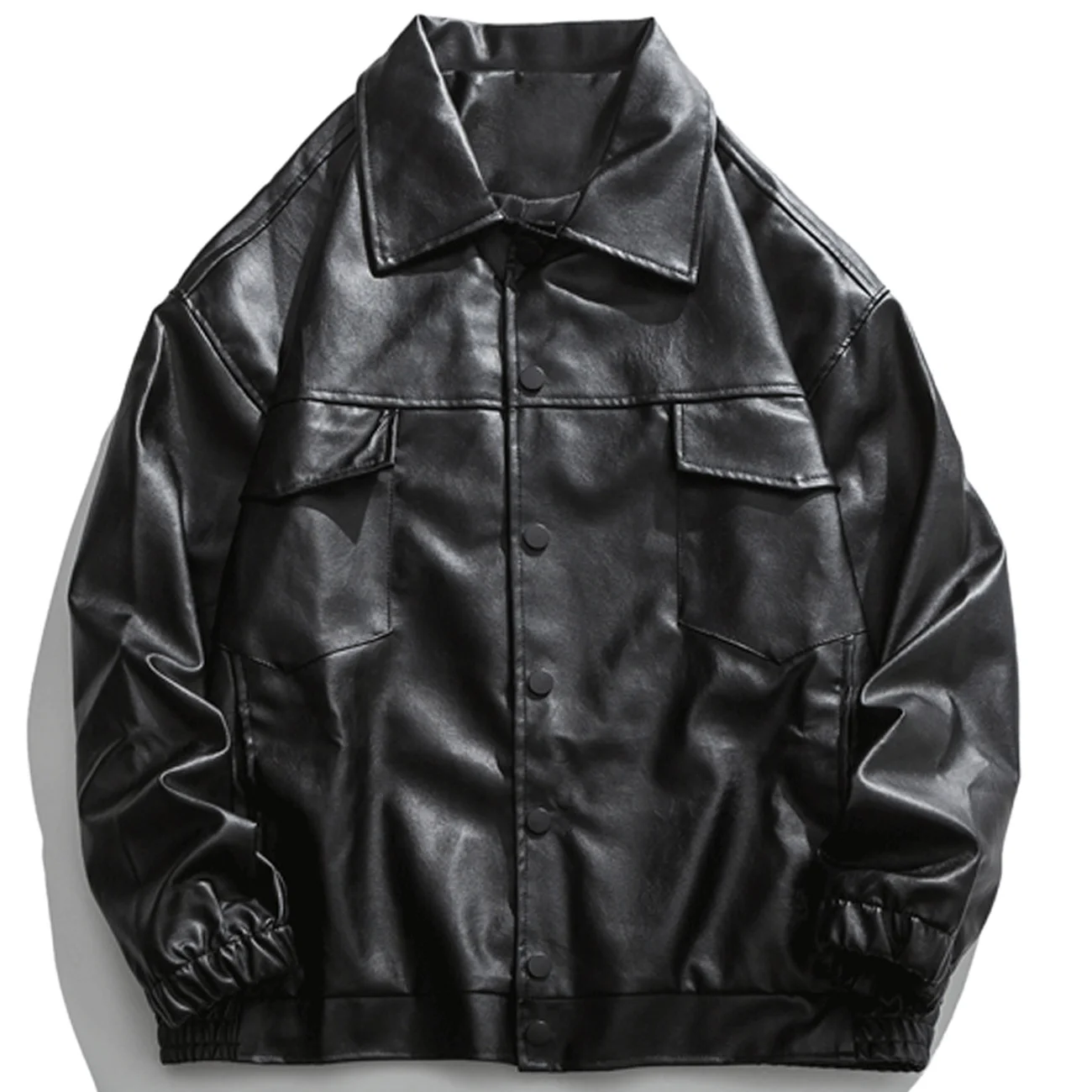 

Bomber Solid Color LACIBLE Men Autumn High Street Punk Faux Leather Baseball Jacket Coat Black Outwear Streetwear Hip Hop