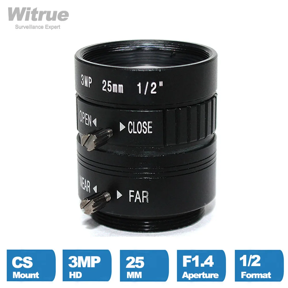 Witrue HD  CCTV Lens CS Mount  3 Mega Pixel 25mm Aperture F1.4 Format 1/2 for Security Cameras