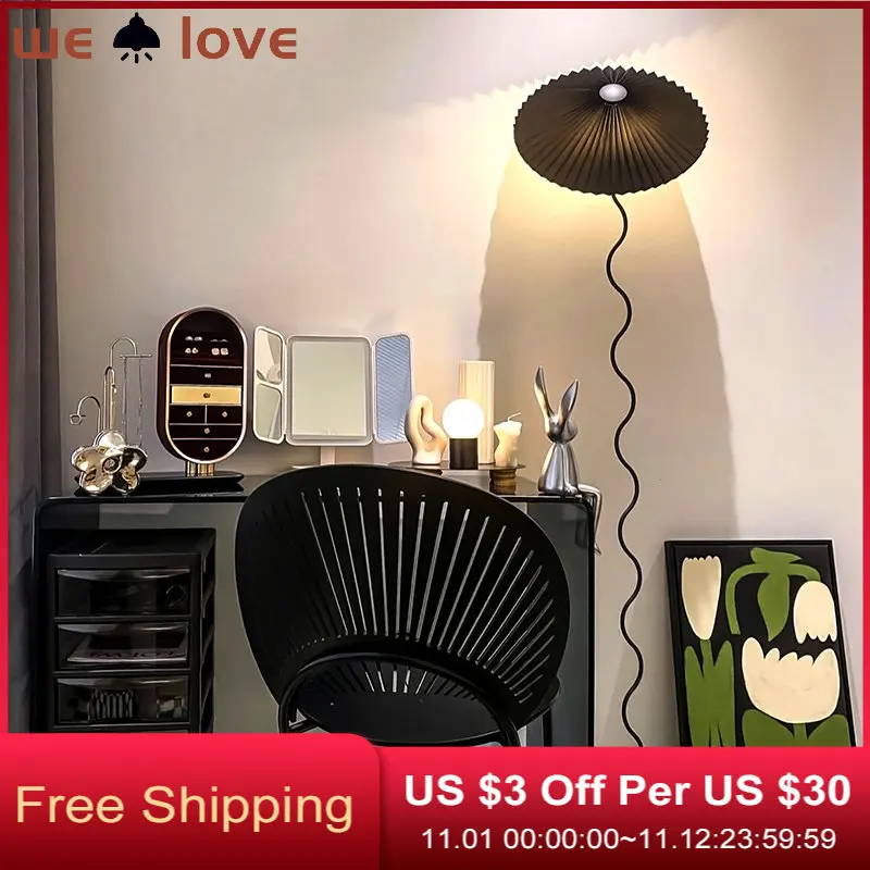 Цена Плиссированная Напольная Лампа-юбка, японский минималистичный напольный светильник для гостиной, спальни, Напольная Лампа, прикроватная а...