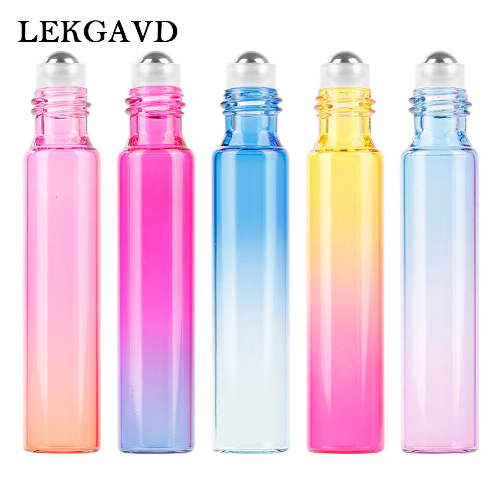 5ml 10ml Gradient Color Essential Oil Perfume Bottle Roller Ball Thick Glass Roll On Durable For Travel Cosmetic Container Whole