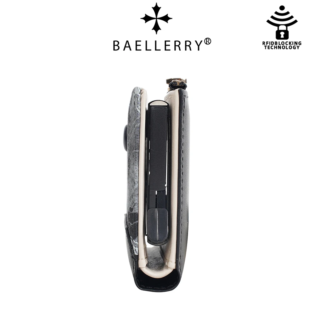Фото Автоматический выдвижной кошелек-визитница Baellerry из искусственной кожи с цветочным принтом, женский органайзер на 12 карт с RFID-защитой, тонкий кошелек для повседневного использования №2