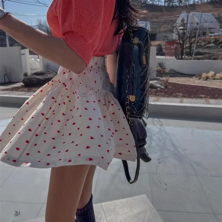 Женская юбка с принтом в виде сердечек Simle свободная трапециевидная поясом на