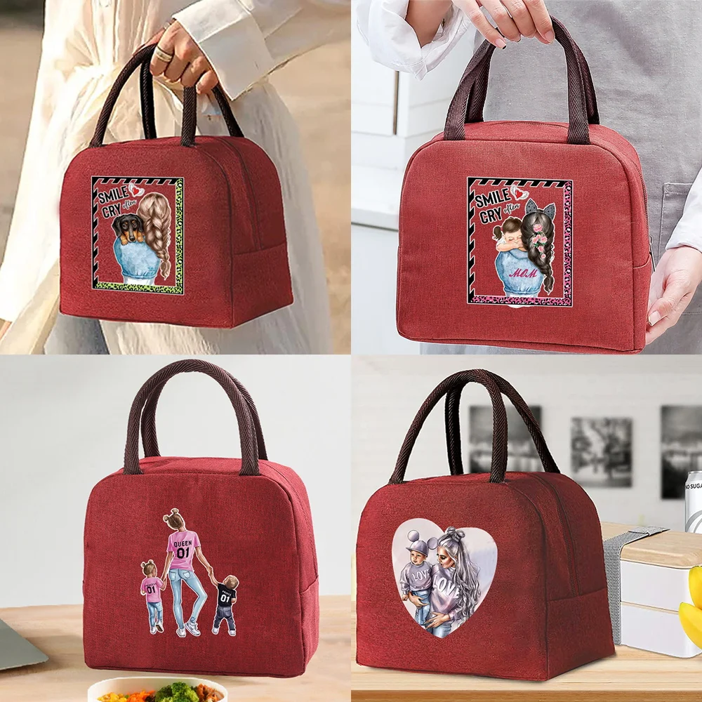 

Mom Print Pattern Cooler Lunch Bag Portable Insulated Bento Tote Thermal School Picnic Food Storage Pouch Teacher Gift