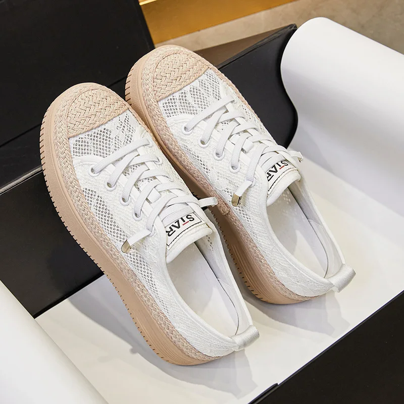 Autuspin Women Fisherman Shoes Summer Breathable Lace Flats Females Outdoor Casual Espadrille Slip on Loafers Big Size 34-43