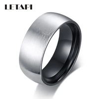 letapi 8mm men black ring brushed punk silver color stainless steel wedding band engagement ring matte male homme jewelry