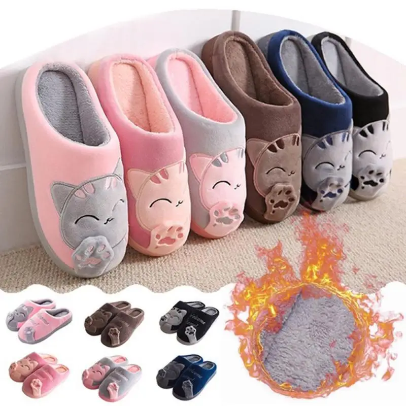 

Winter Home Slippers Cartoon Cat Shoes Non-Slip Soft Winter Warm House Slippers Indoor Bedroom Lovers Couples Non-slip Boy And G