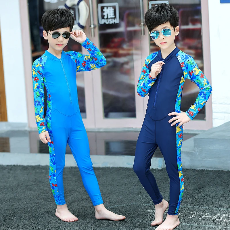 

UPF50+ Full Body Swimwear Rash Guard for Kids Long Sleeve One Piece Swimsuit Children Beach Surf Suit Quick Dry Boys Cartoon
