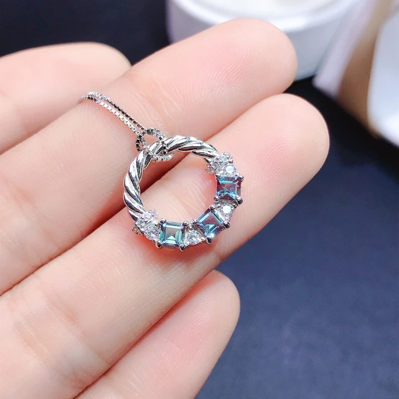 

Natural Alexandrite NECKLACE RARE square latest style 925 Sterling Silver