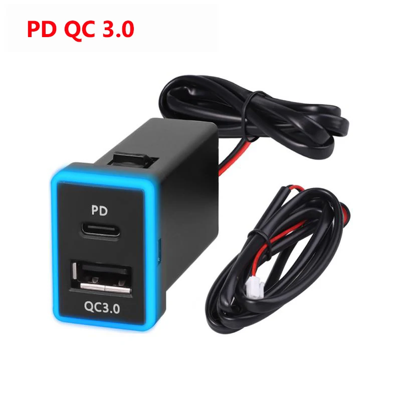 

Зарядное устройство для телефона Toyota PD QC с двумя USB-разъемами для автомобильного зарядного устройства, адаптер питания 33x23 мм, быстрая зарядка 12 В/24 В, водонепроницаемый