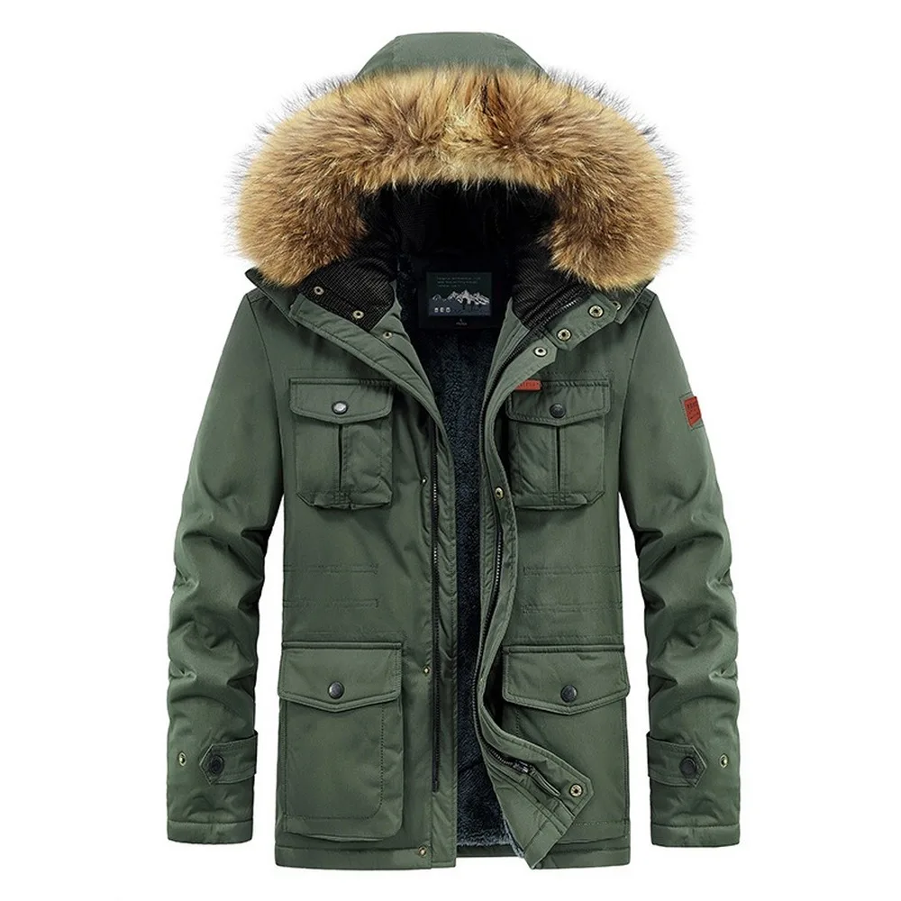 Winter Parka Jacket Men Fashion Clothing Fur Trim Hooded Jacket Fur Lined Thicken Warm Outdoor Coats Men Plus Size 8XL Coats