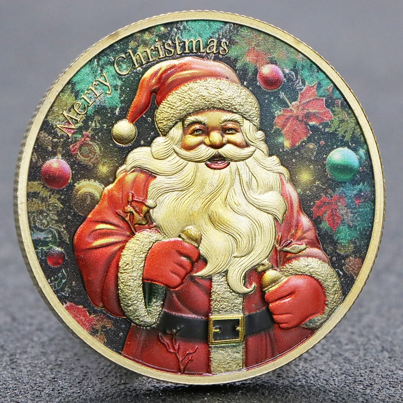 Красивая золотая красочная монета с Рождеством Санта-Клаус олень Милу высокое